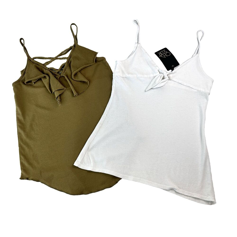 Chaser Womens M Set Of 2 Layering Camisole Tank Tops White & Green NWT W/Defects